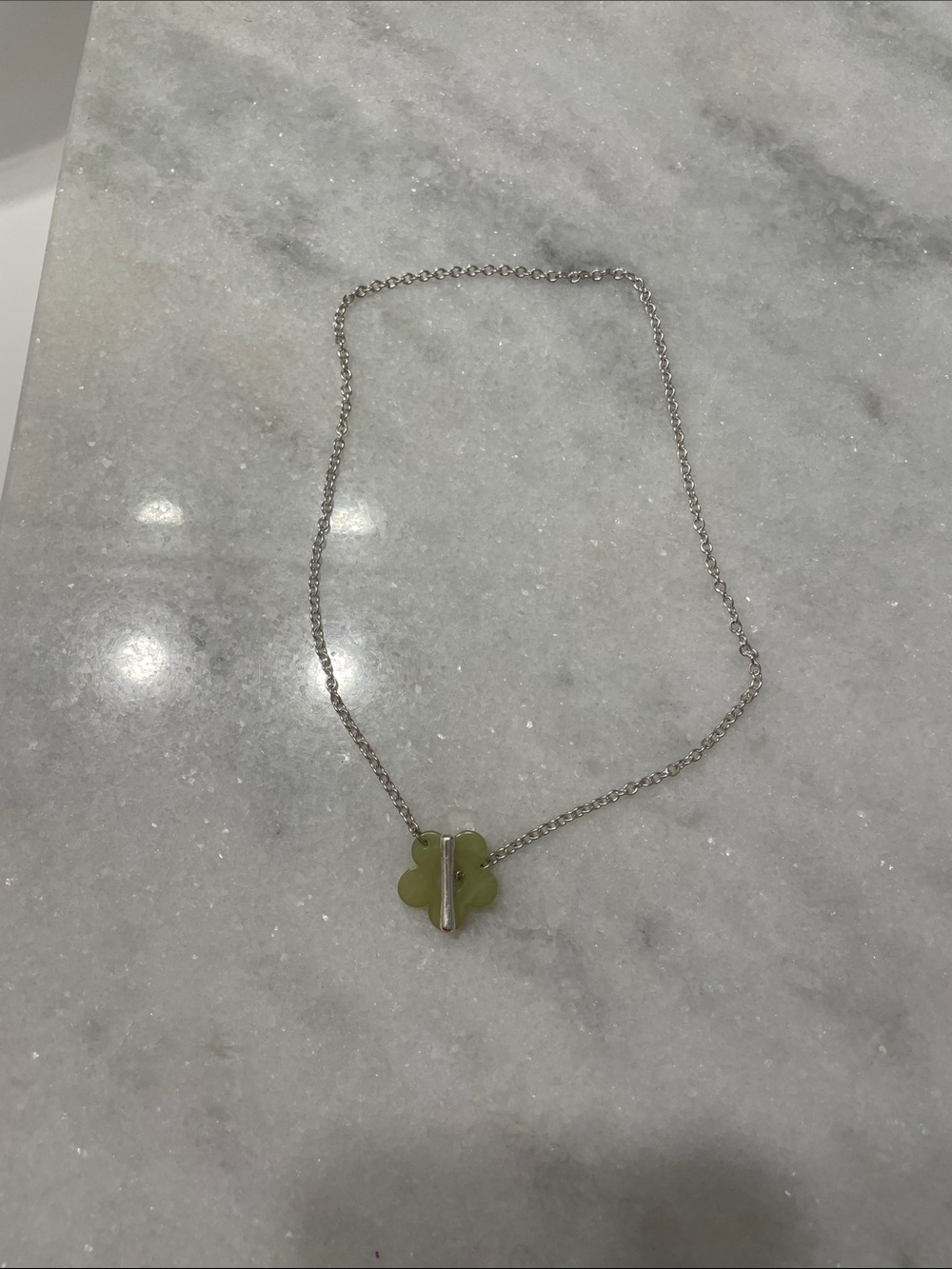American Eagle Outfitters Silver Chain Necklace with Light Green Clover Charm
